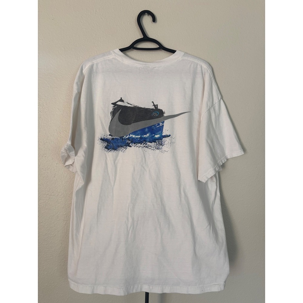 Nike Mens Graphic T-Shirt White Abstract Swoosh Logo XL Short Sleeve Tee - Picture 4 of 6